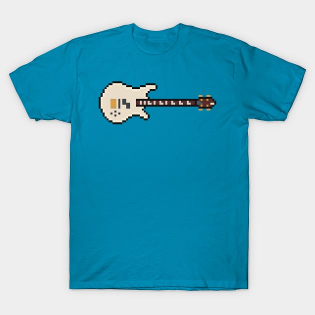 Pixel White Euro Style Bass Guitar T-Shirt by gkillerb